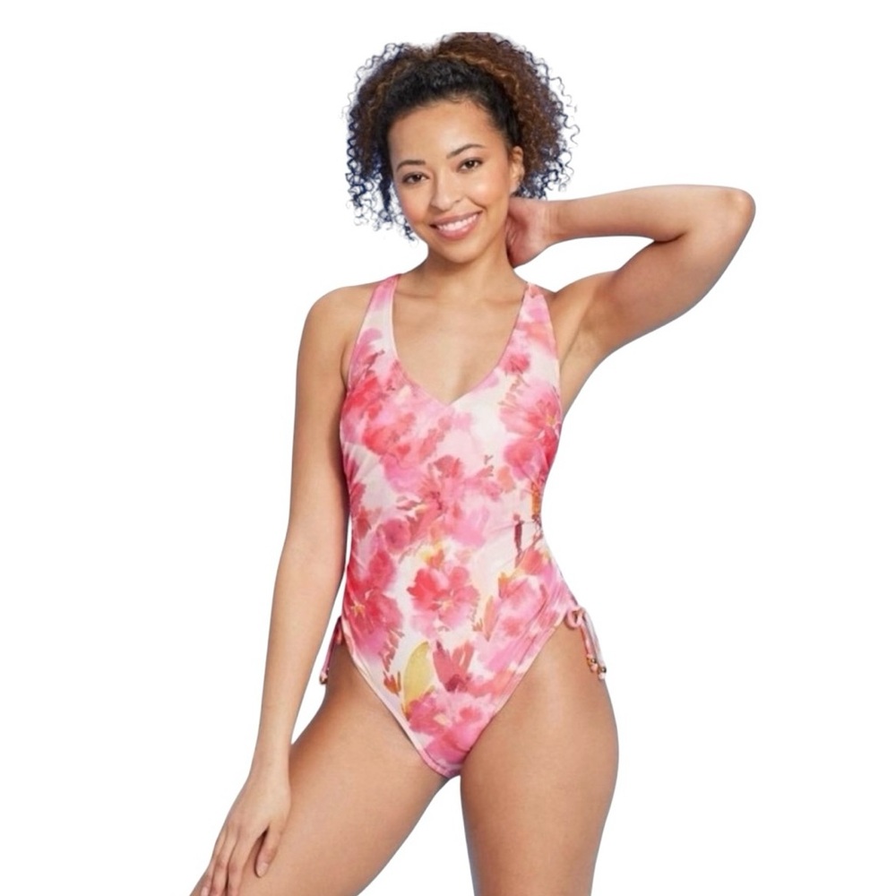NWT SHADE AND SHORE ONE PIECE FLORAL BATHING SUIT SIZE S